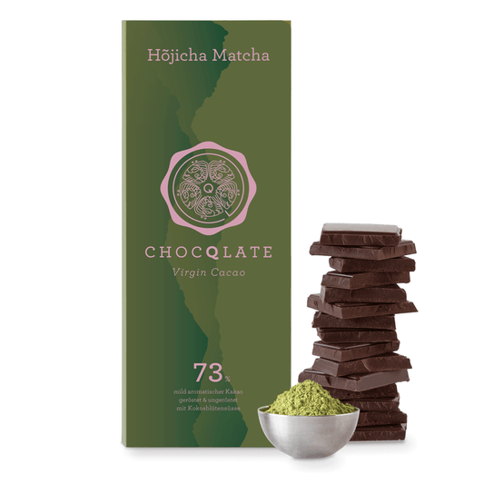 CHOCQLATE cioccolato biologico Hojicha Matcha con cacao vergine