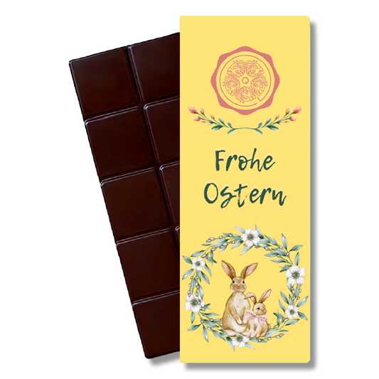 Bio Osterschokolade PUR 60% "Frohe Ostern" gelb UVP 4,95 €