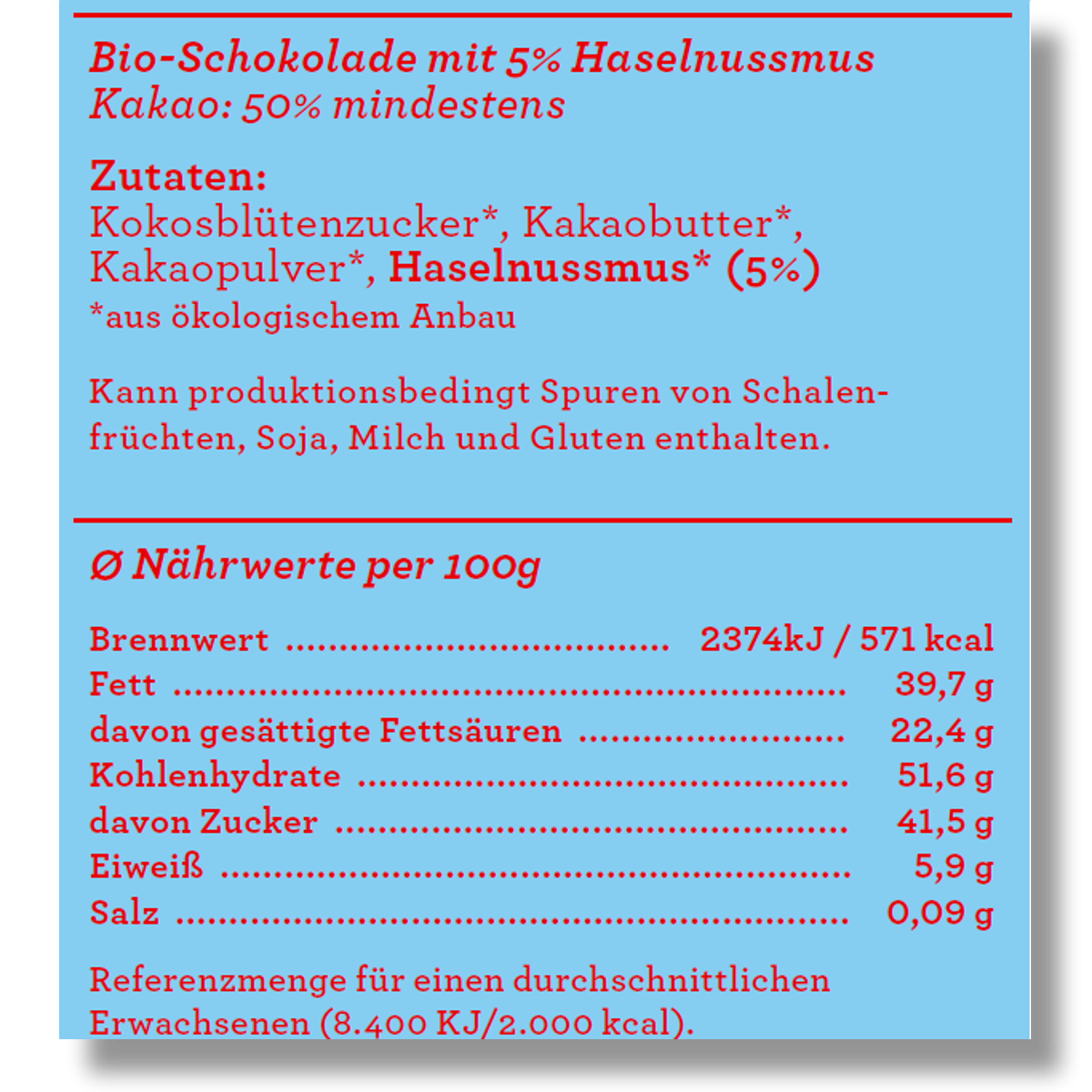 Weihnachts-Bioschokolade mit Haselnussmus "Frohes Fest"