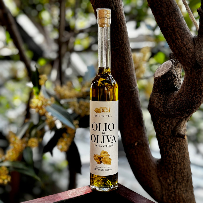 Bio Olivenöl extra vergine edel verfeinert mit weißem Trüffel 100 ml – Flasche in Produktansicht