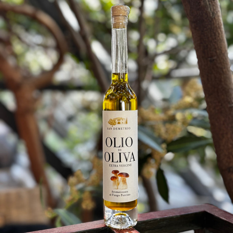 Bio Olivenöl extra vergine edel verfeinert mit Steinpilzen 100 ml – Flasche in Produktansicht