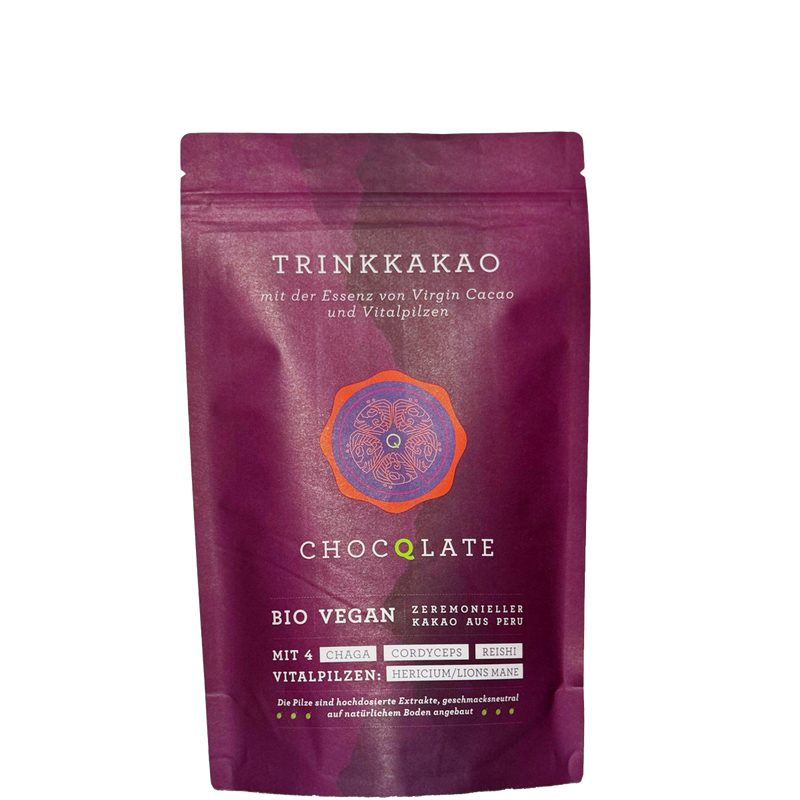 CHOCQLATE Bio Kakaogetränk mit Vitalpilzen gesüßt 200 g – Produktansicht
