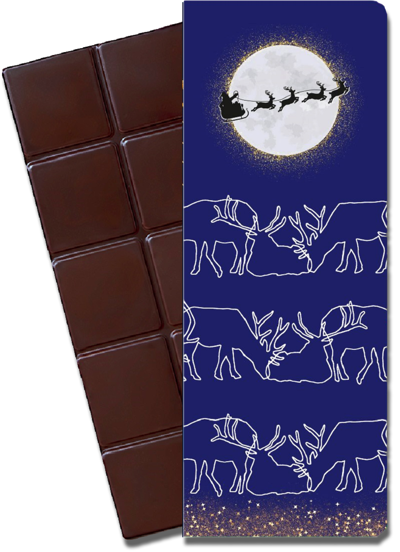 CHOCQLATE „Santa Claus“ Pure Schokolade 73 % – Verpackung und Schokolade