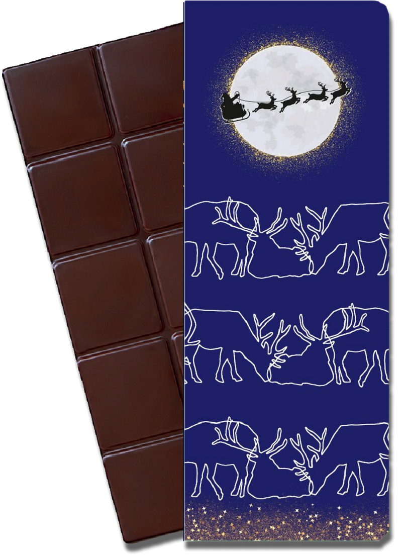 CHOCQLATE „Santa Claus“ Pure Schokolade 73 % – Verpackung und Schokolade