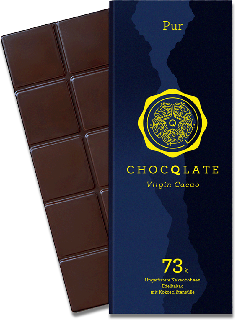 CHOCQLATE Pur Bio Schokolade 73 % – Verpackung und Schokolade