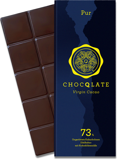 CHOCQLATE Pur Bio Schokolade 73 % – Verpackung und Schokolade