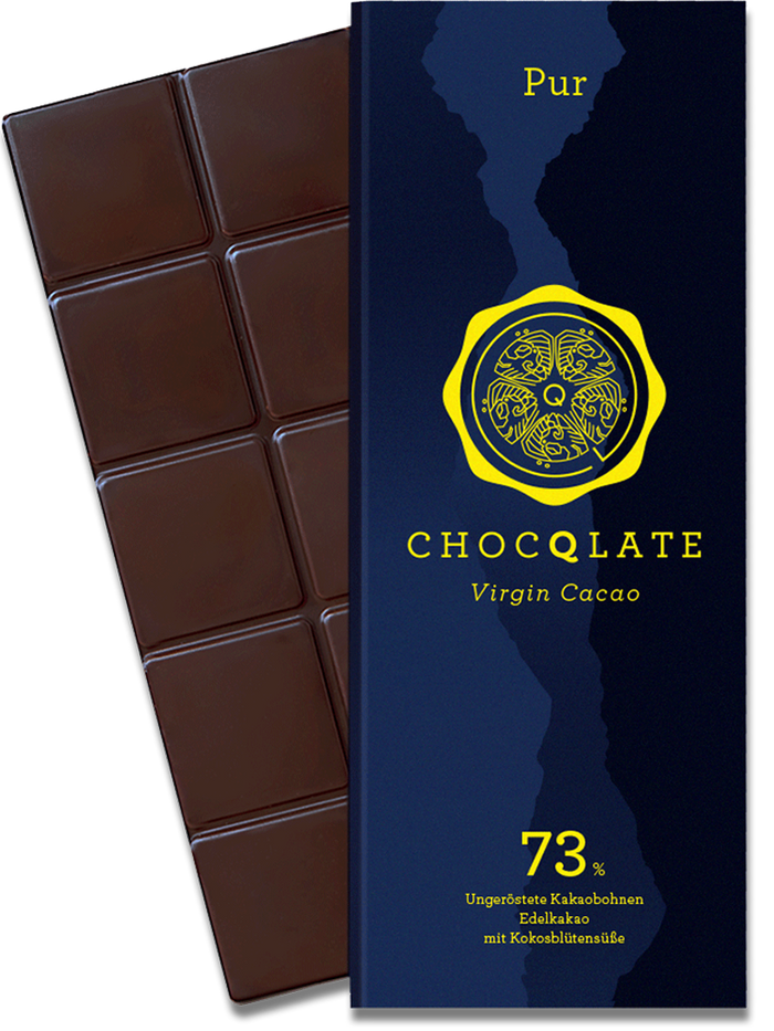 CHOCQLATE Pur Bio Schokolade 73 % – Verpackung und Schokolade