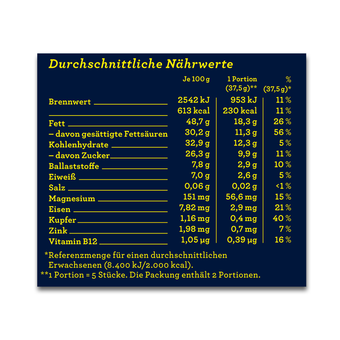 Nährwerttabelle der CHOCQLATE Pur Bio Schokolade 73 %