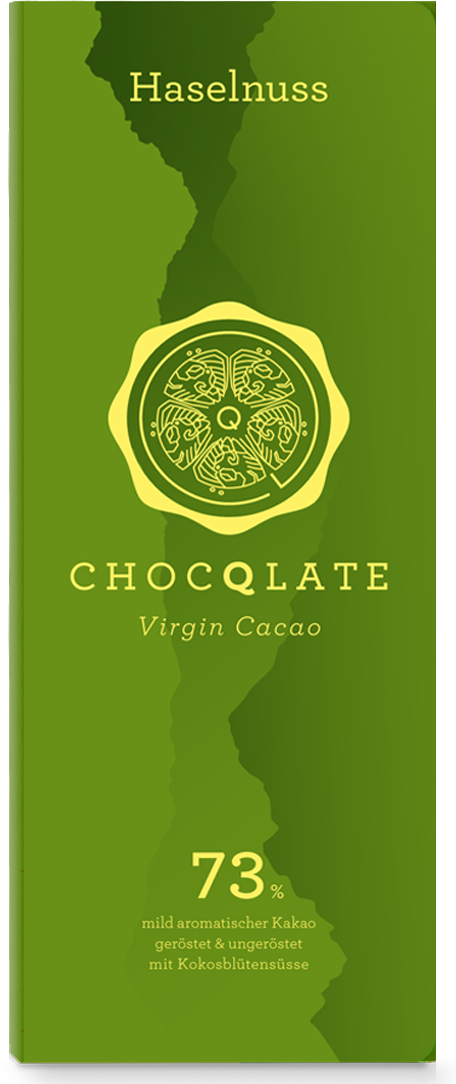 CHOCQLATE Haselnuss Bio Schokolade 73 % – Vorderseite der Verpackung