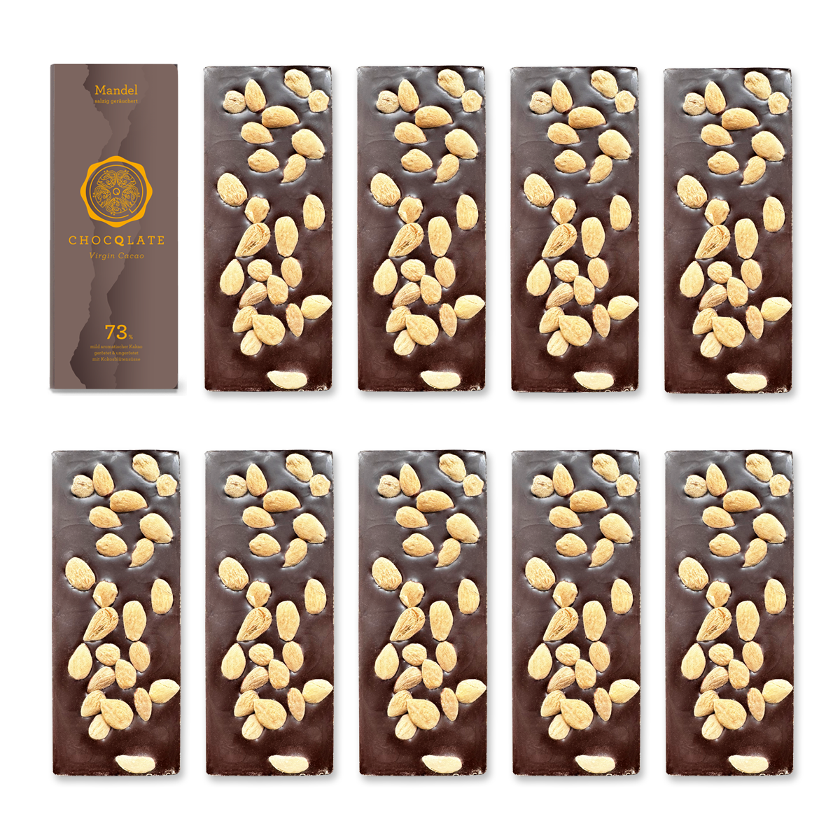1+9 Refill Salzmandel Schokoladen 73% mit Virgin Cacao