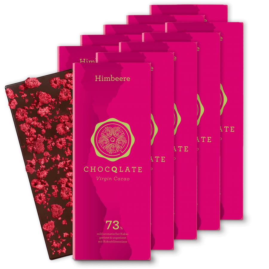 Vorratspaket Himbeere Bio Schokolade 73% mit Virgin Cacao – zehn Tafeln