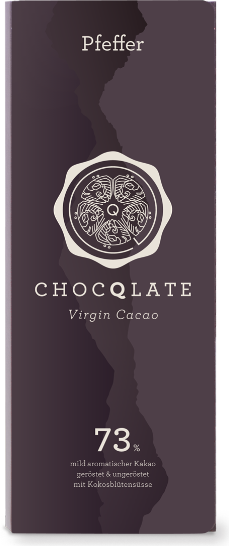 CHOCQLATE Pfeffer Bio Schokolade 73 % – Vorderseite der Verpackung