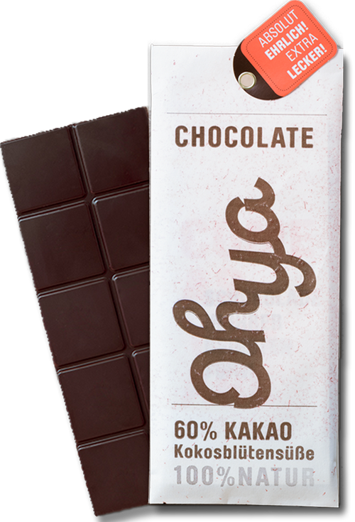CHOCQLATE „Ohya“ Schokolade 60 % – Verpackung und Schokolade