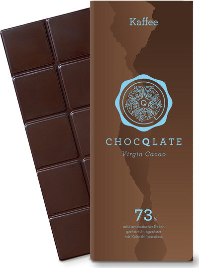 CHOCQLATE Kaffee Bio Schokolade 73 % – Verpackung und Schokolade mit Kaffee