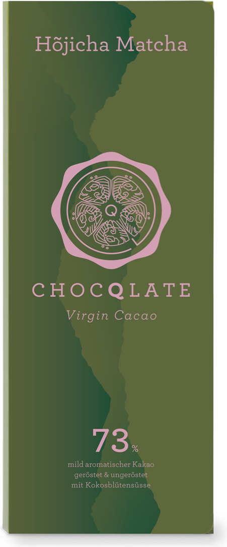 CHOCQLATE Houjicha Matcha Bio Schokolade 73 % – Vorderseite der Verpackung