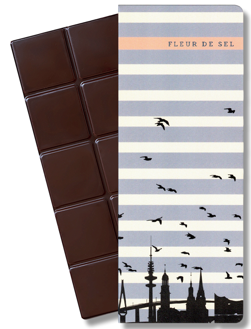 CHOCQLATE Fleur de Sel Bio Schokolade 73 % – Verpackung und Schokolade mit Fleur de Sel