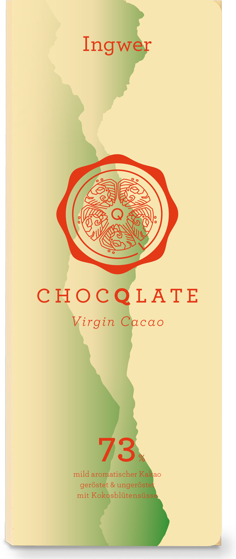 CHOCQLATE Ingwer Bio Schokolade 73 % – Vorderseite der Verpackung