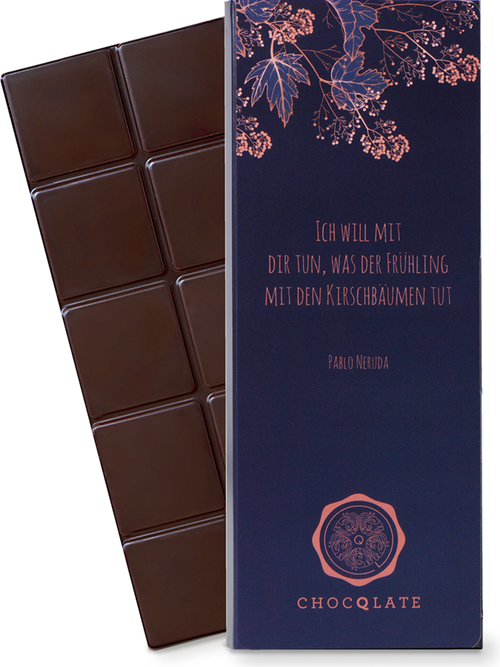CHOCQLATE „Ich will mit dir tun, was der Frühling mit den Kirsc…“ Schokolade 50… – Verpackung und Schokolade mit Haselnüssen