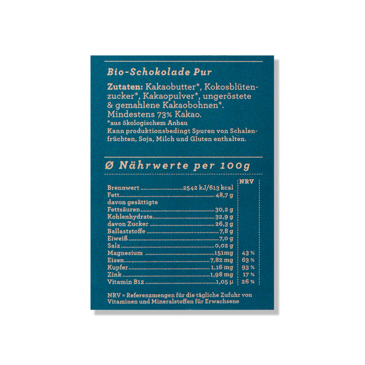 Nährwerttabelle der CHOCQLATE „Ich bin für Dich da“ Schokolade 50 % mit Haselnussmus
