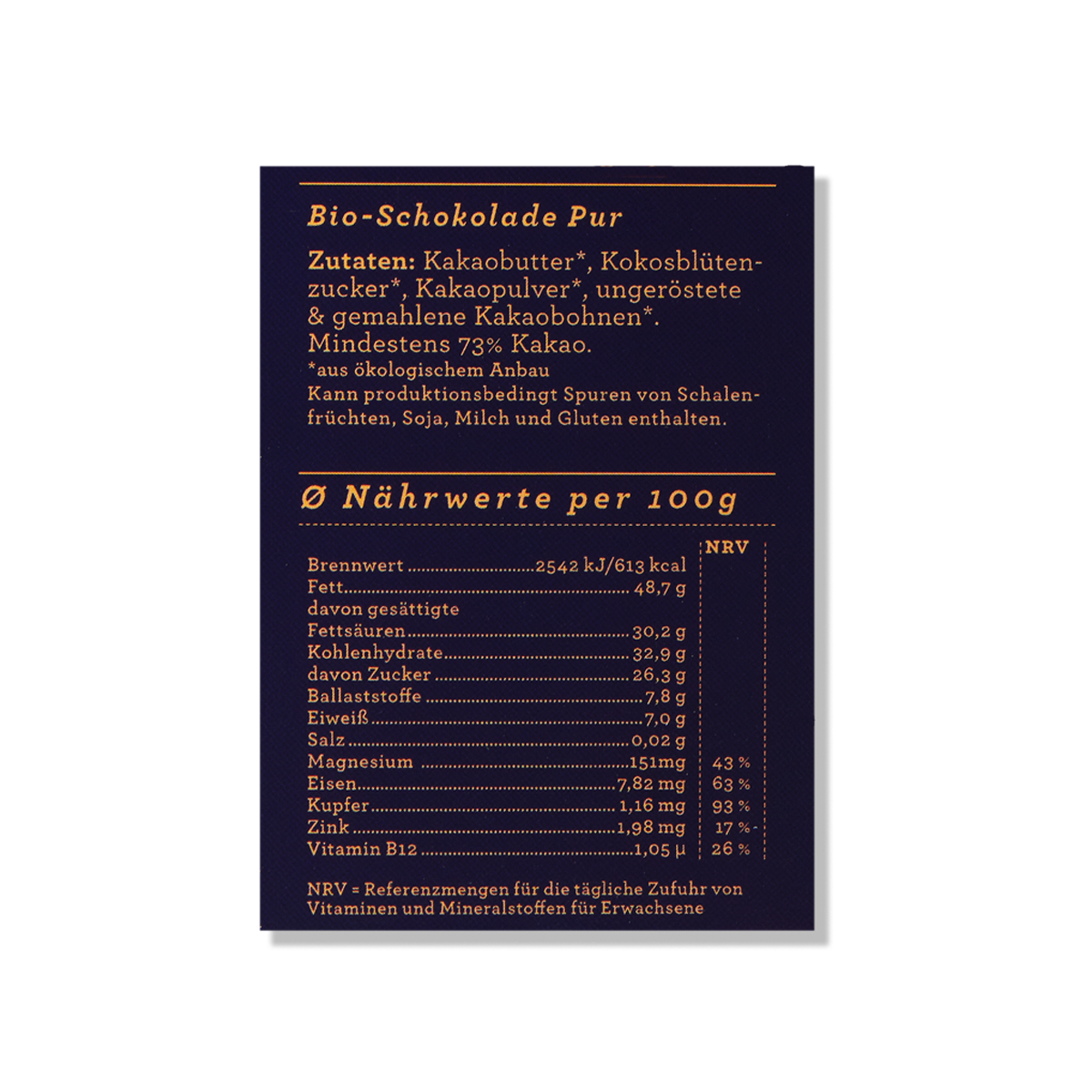 Nährwerttabelle der CHOCQLATE „Hey du, nicht aufgeben, okay?“ Schokolade 50 % mit Haselnussmus