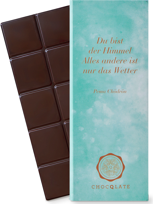 CHOCQLATE „Du bist der Himmel“ Schokolade 50 % mit Haselnussmus – Verpackung und Schokolade mit Haselnüssen