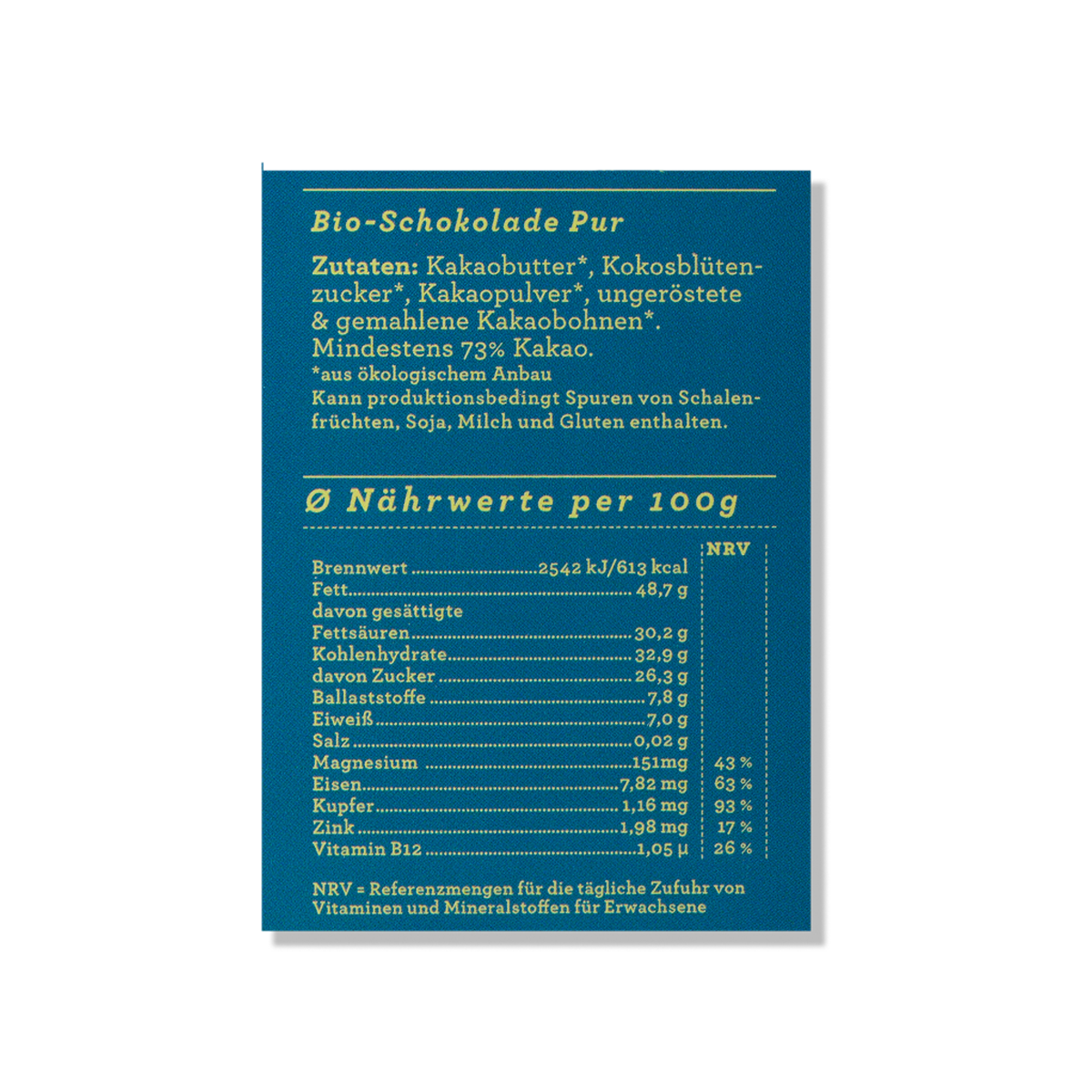 Nährwerttabelle der CHOCQLATE „Alles Gute zum Geburtstag“ CHOCQLATE Bio Schokolade 50 % Kakao