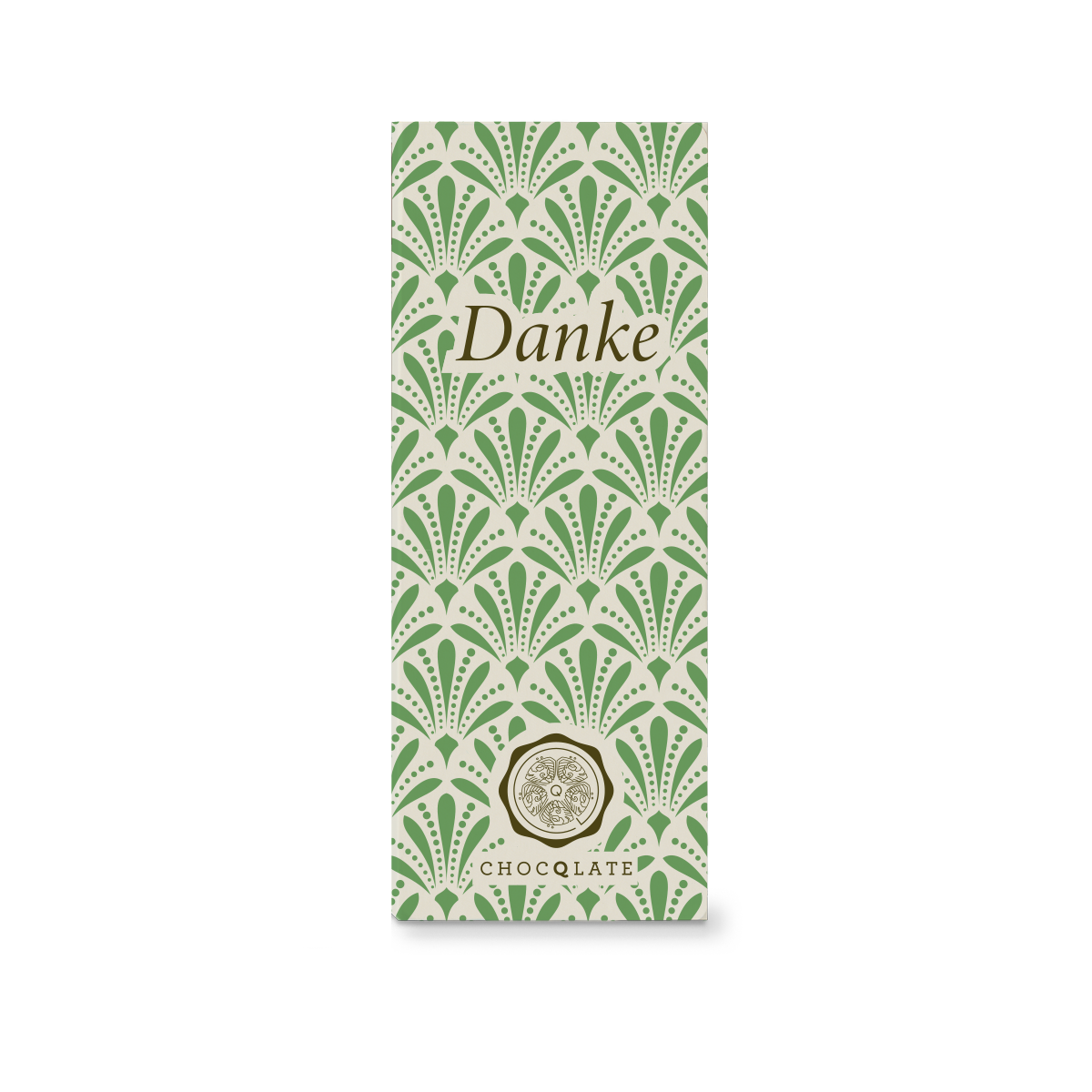 CHOCQLATE „Danke“ Schokolade 50 % mit Haselnussmus – Vorderseite der Verpackung