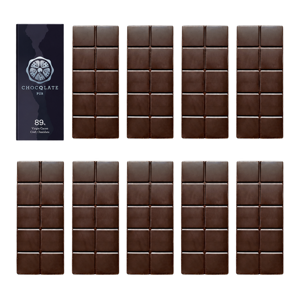 CHOCQLATE Refill Pur 89 % – 1 verpackte und 9 primärverpackte Tafeln