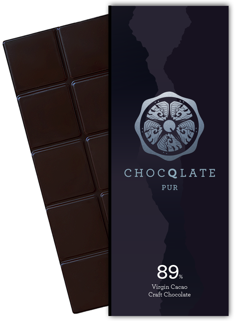 CHOCQLATE Pur Bio Schokolade 89 % – Verpackung und dunkle Schokoladentafel