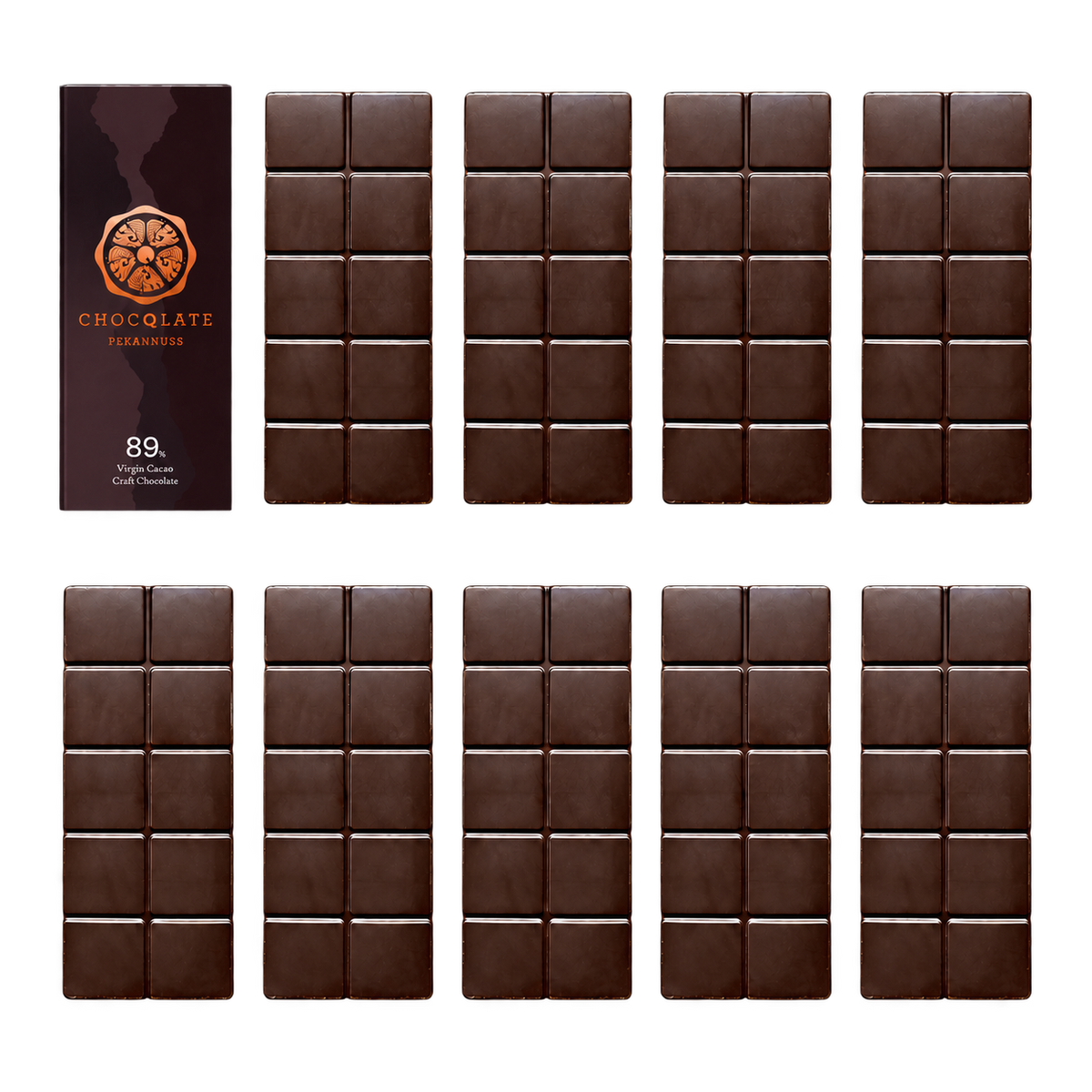 CHOCQLATE Refill Pekannuss 89 % – 1 verpackte und 9 primärverpackte Tafeln