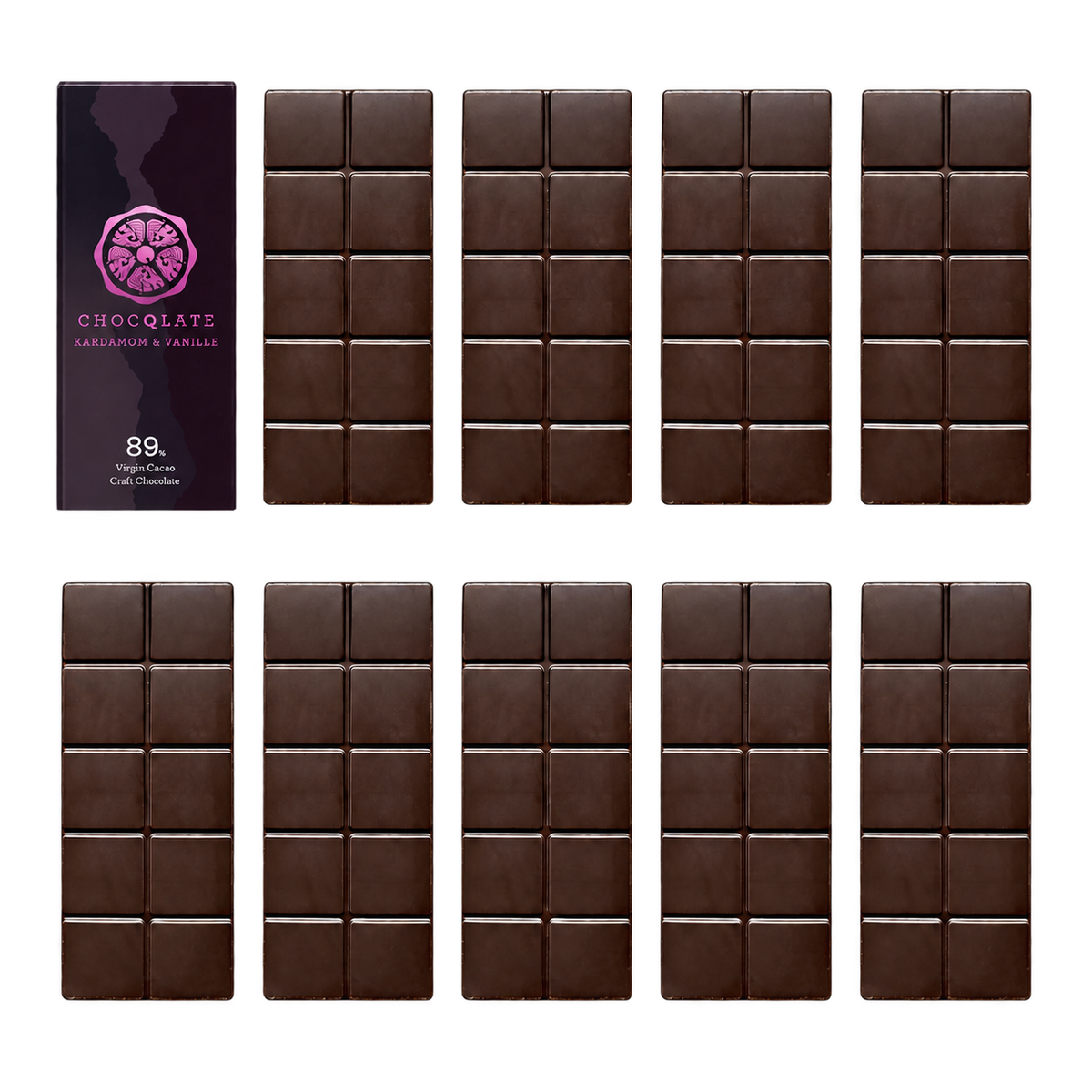 CHOCQLATE Refill Kardamom Vanille 89 % – 1 verpackte und 9 primärverpackte Tafeln