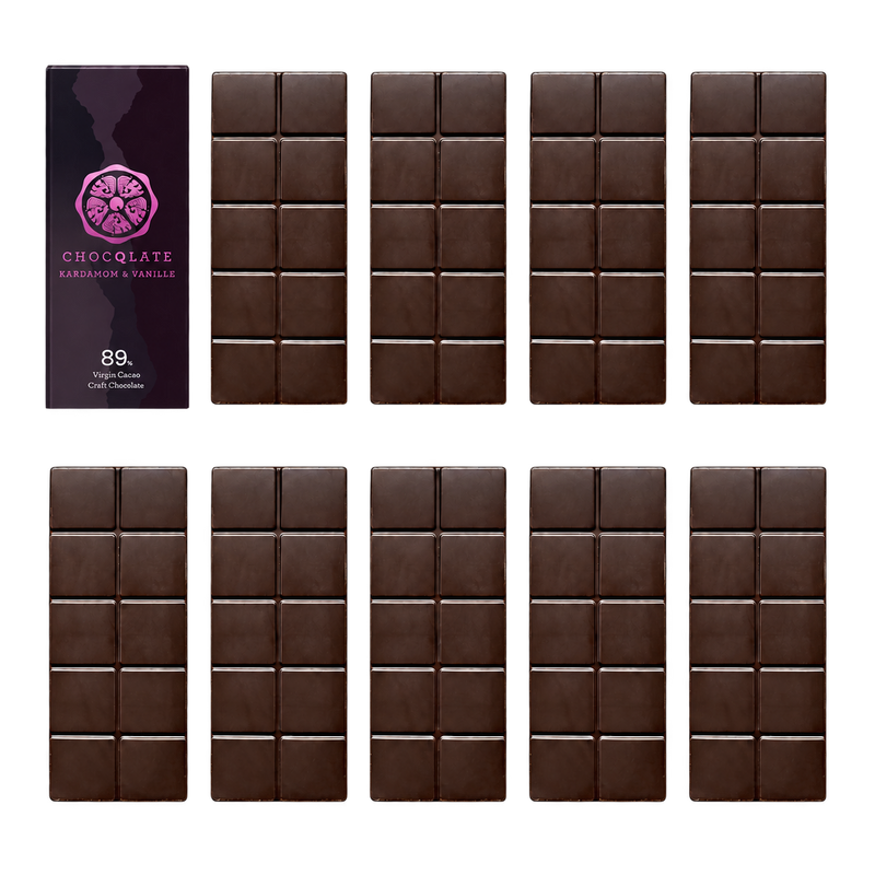 CHOCQLATE Refill Kardamom Vanille 89 % – 1 verpackte und 9 primärverpackte Tafeln