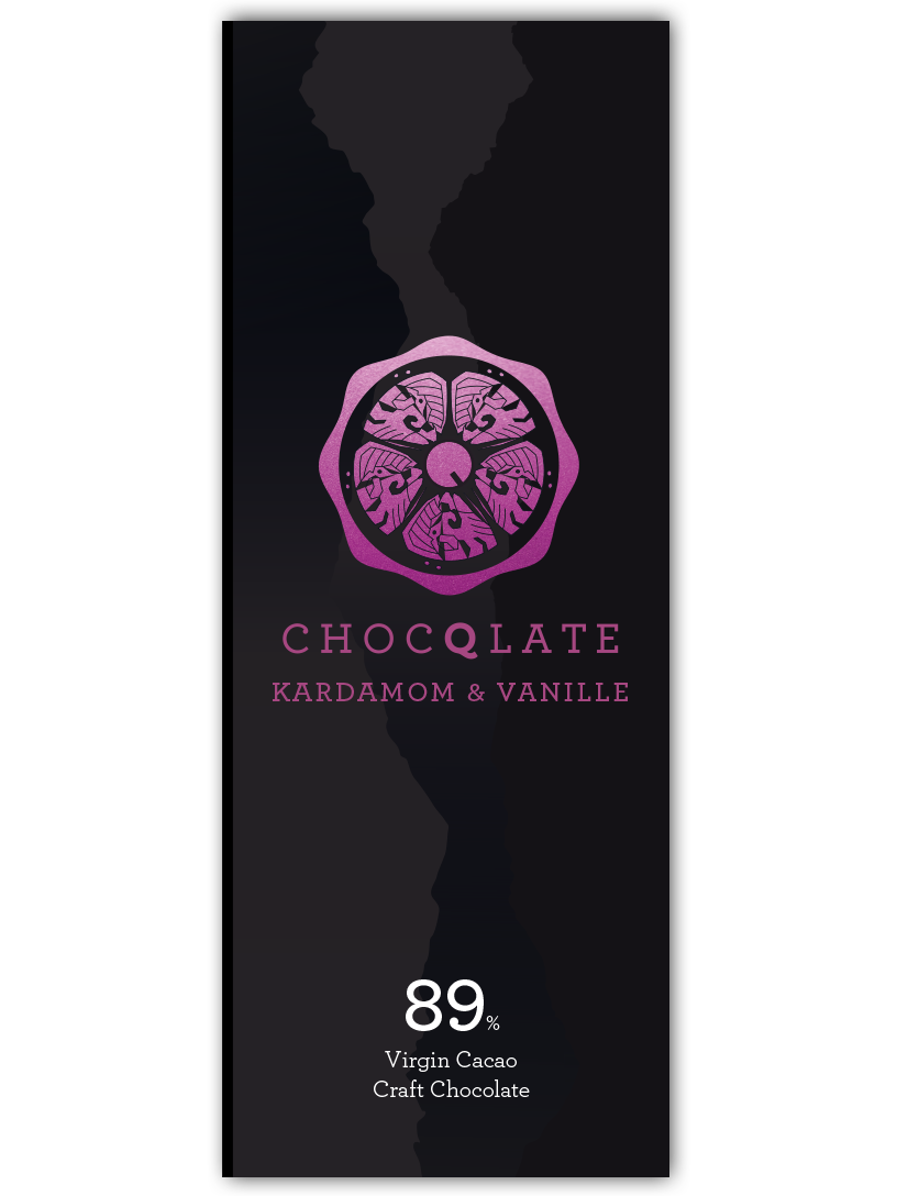 CHOCQLATE Kardamom & Vanille Bio Schokolade 89 % – Vorderseite der Verpackung