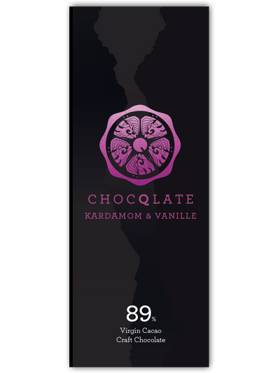 CHOCQLATE Kardamom & Vanille Bio Schokolade 89 % – Vorderseite der Verpackung