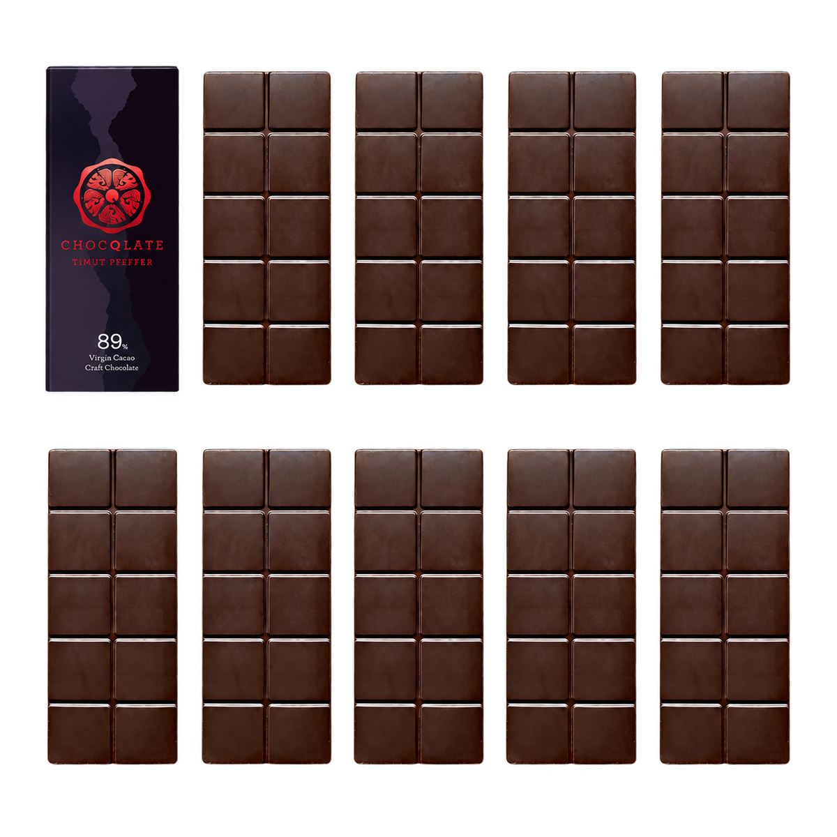 CHOCQLATE Refill Timut Pfeffer 89 % – 1 verpackte und 9 primärverpackte Tafeln