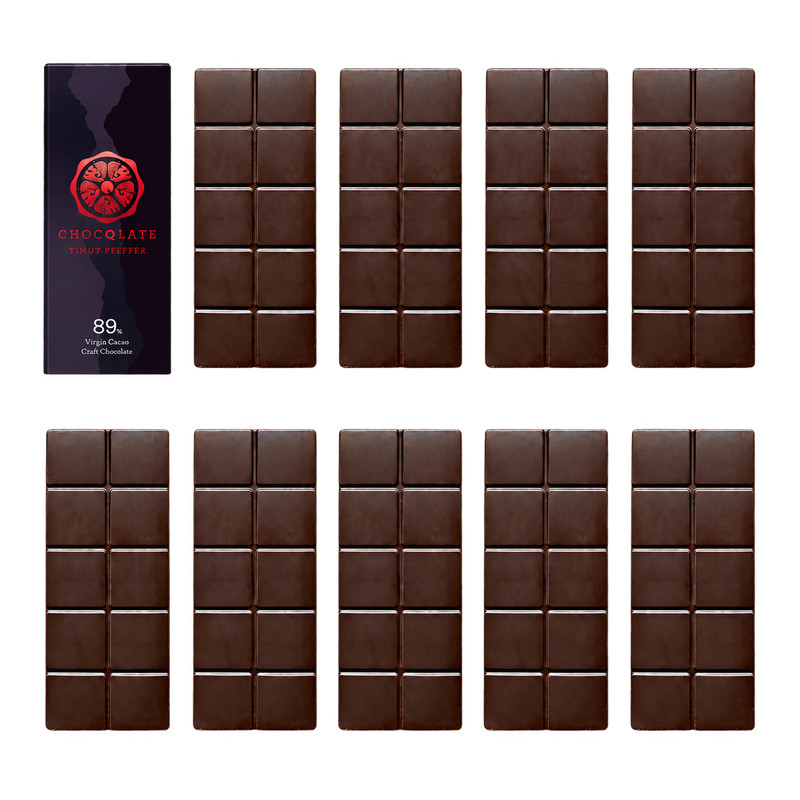 CHOCQLATE Refill Timut Pfeffer 89 % – 1 verpackte und 9 primärverpackte Tafeln