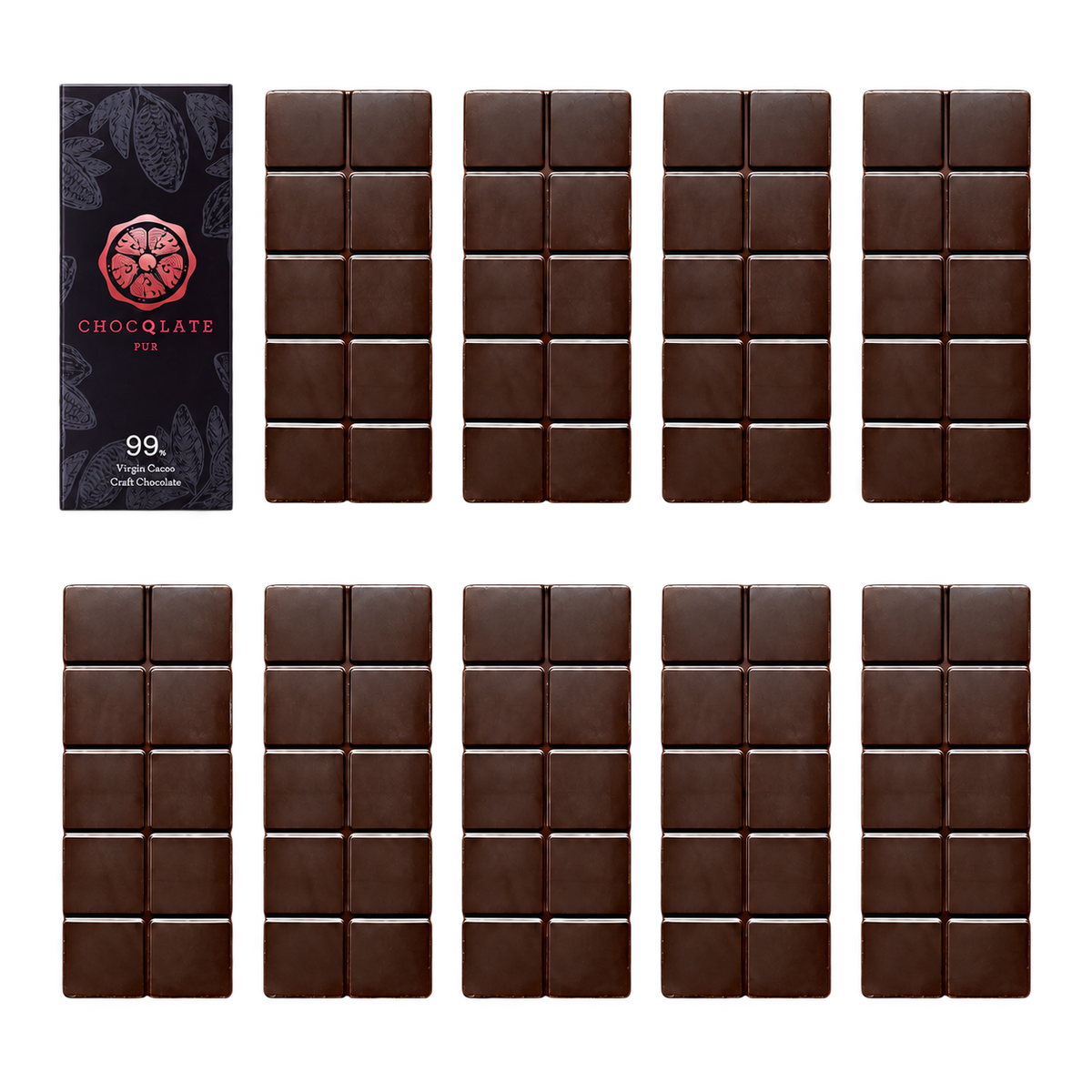 CHOCQLATE Refill Pur 99 % – 1 verpackte und 9 primärverpackte Tafeln