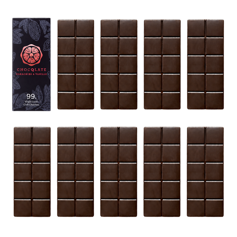 CHOCQLATE Refill Vanille Kakaonibs 99 % – 1 verpackte und 9 primärverpackte Tafeln