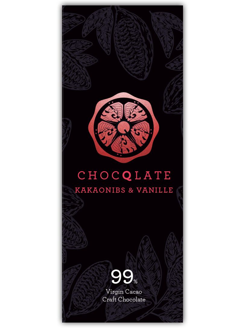 CHOCQLATE Bourbon Vanille-Kakaonibs Bio Schokolade 99 % – Vorderseite der Verpackung