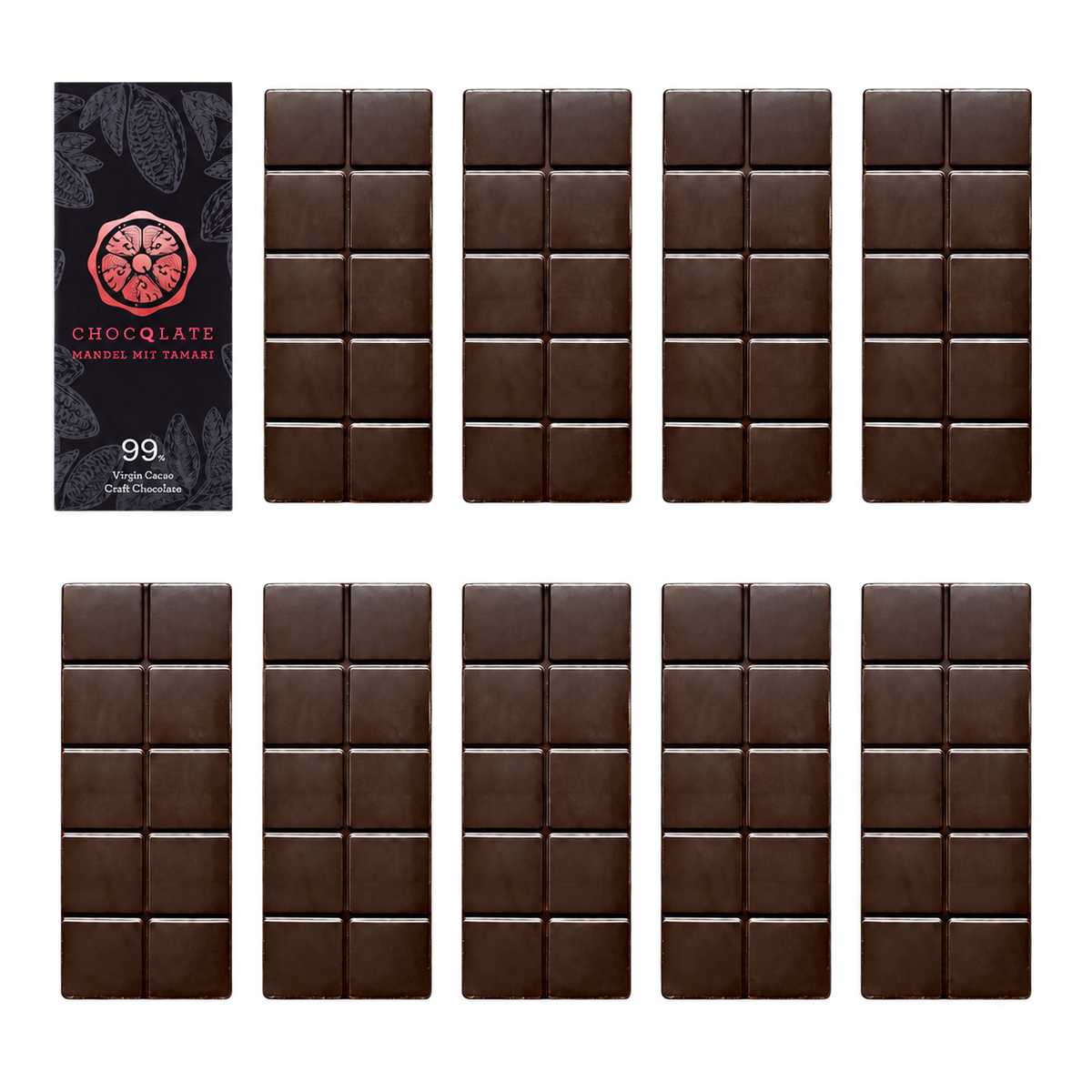 CHOCQLATE Refill Mandel Tamari 99 % – 1 verpackte und 9 primärverpackte Tafeln
