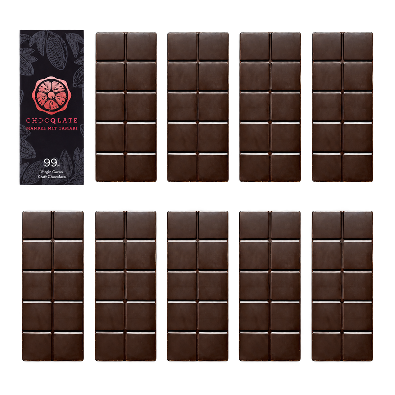 CHOCQLATE Refill Mandel Tamari 99 % – 1 verpackte und 9 primärverpackte Tafeln