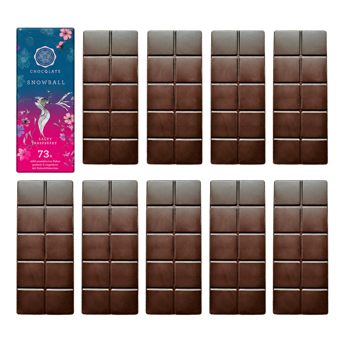1+9 Refill Himbeere & Salz Schokoladen 73% mit Virgin Cacao