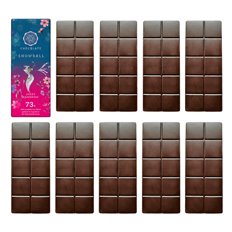 1+9 Refill Himbeere & Salz Schokoladen 73% mit Virgin Cacao