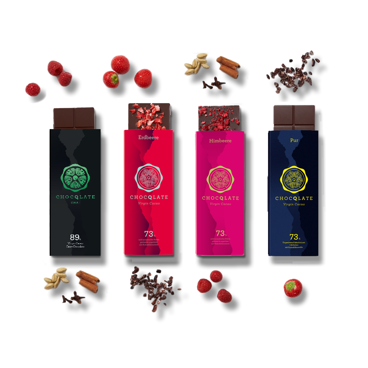 Entdecker Box - 73% Pur, Erdbeere, Himbeere, 89% Chai