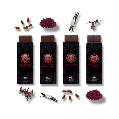 Wilde Milde Box - 99% Cranberry, Kakaonibs-Vanille, Pur, Mandel-Tamari