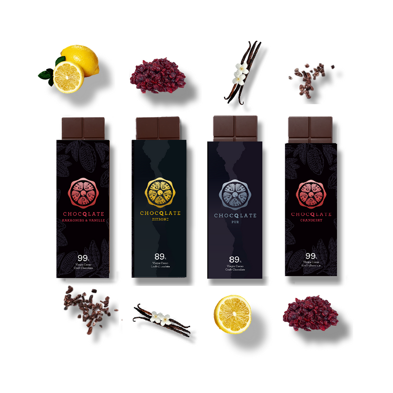 Signature Box - 89% Pur, Zitrone, 99% Vanille Kakaonibs, Cranberry