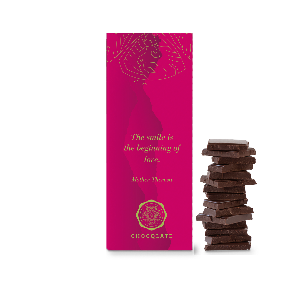 "The smile is the beginning of love" CHOCQLATE organic chocolate 50% cacao