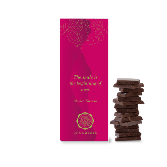 "The smile is the beginning of love" CHOCQLATE organic chocolate 50% cacao