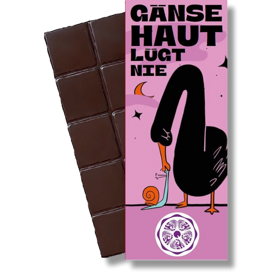 Chocolat bio SweetGreets avec carte de vœux "La chair de poule ne ment jamais"