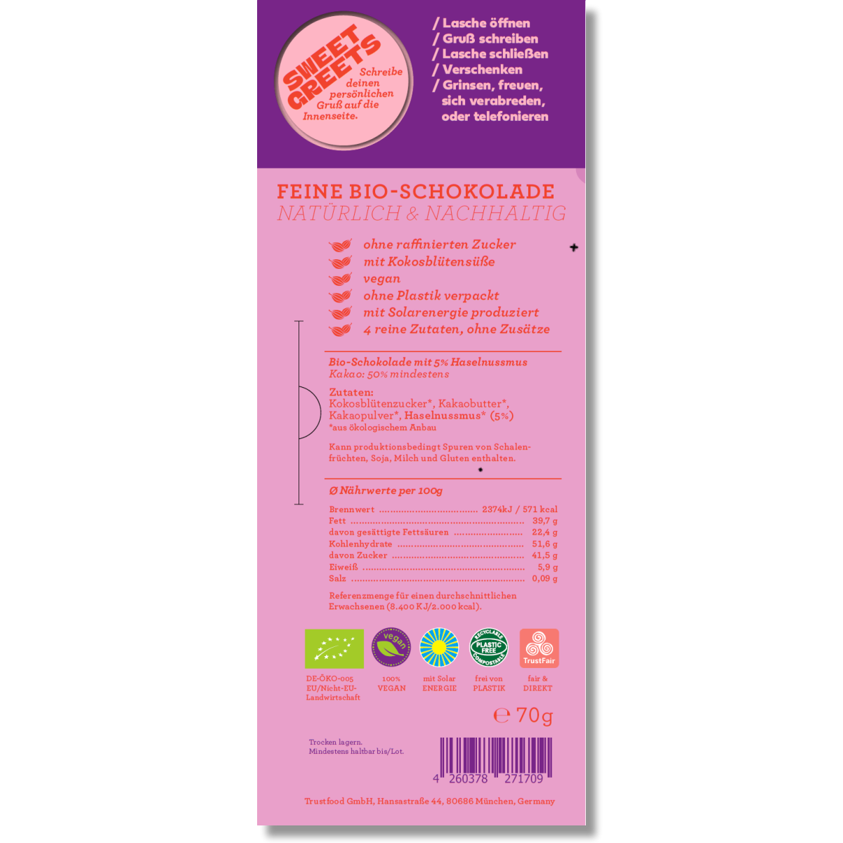 SweetGreets Bio-Schokolade mit Grußkarte "Gänsehaut lügt nie"